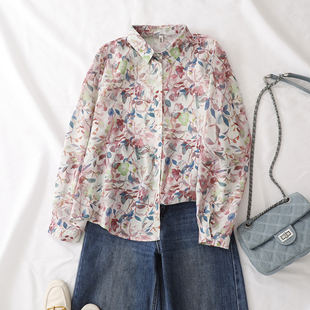 法式 高品质印花小衫 百搭女上衣 粉蓝色碎花衬衫 2026春夏新款