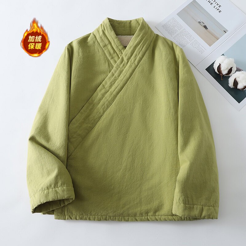 新中式禅意女装国风斜襟系绳禅修服加绒上衣武当山道袍改良居士服