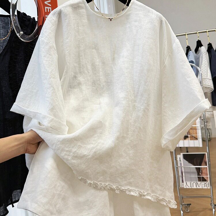 巨好看的夏装慵懒风亚麻套装大方得体短裤上衣穿搭一整套女两件套