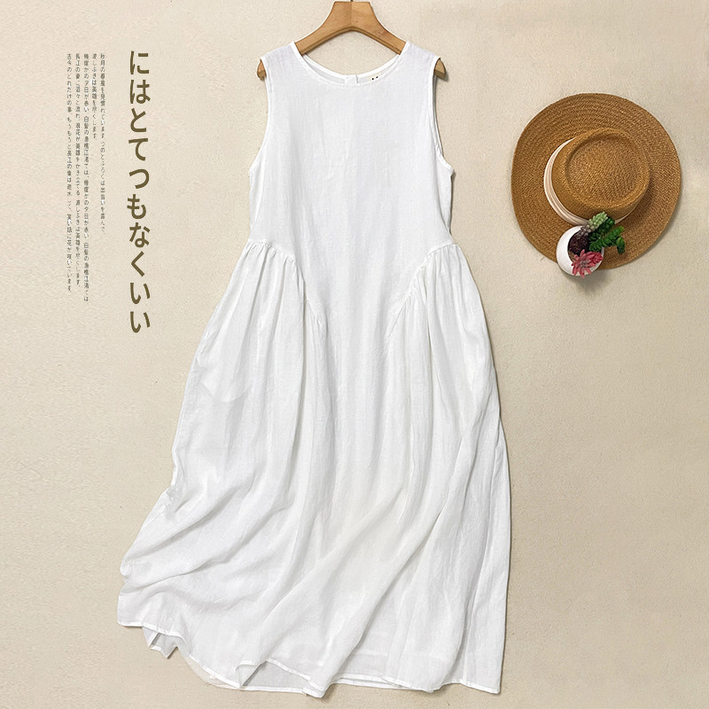 2026夏季新款简约蓝色宽松气质度假背心连衣裙女