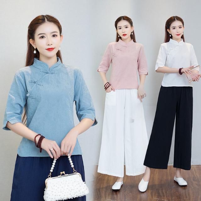 中国风棉麻上衣瑜伽服禅意茶服女禅修居士服套装