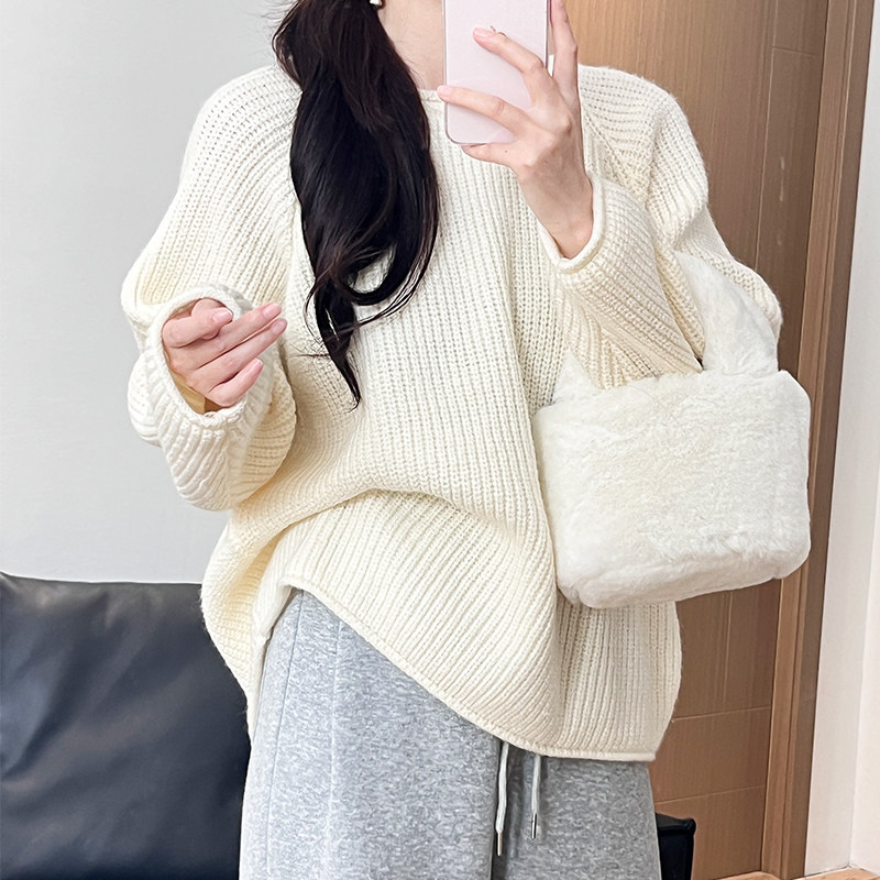 白色毛衣女秋冬季2026新款外穿韩