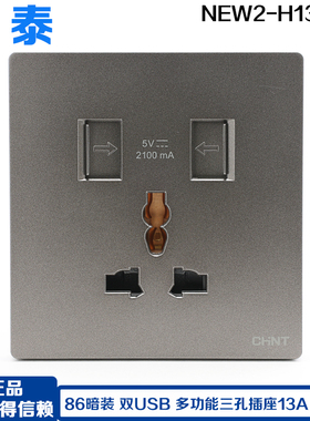 正泰 86型 双USB充电口 三孔13A多功能非常规电源插座NEW2-H13256
