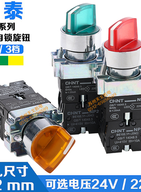 正泰NP2-BK1带灯自锁旋钮2档3档开关 二三位旋钮转换开关24V 220V