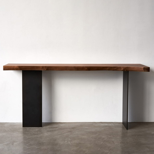 中古风复古胡桃木色玄关台侘寂风艺术入户柜台北欧简约实木长桌台