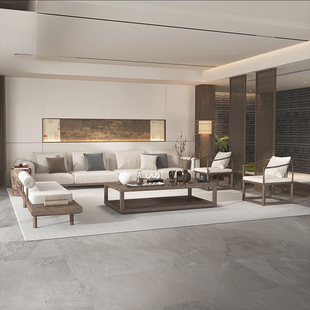 宋氏美学实木直排沙发组合别墅样板房客厅中古风会所布艺休闲沙发