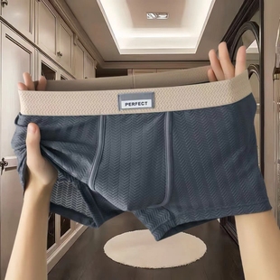 透气青年个性 夏季 薄款 运动凉感中腰四角底裤 内裤 冰丝男士 男平角裤