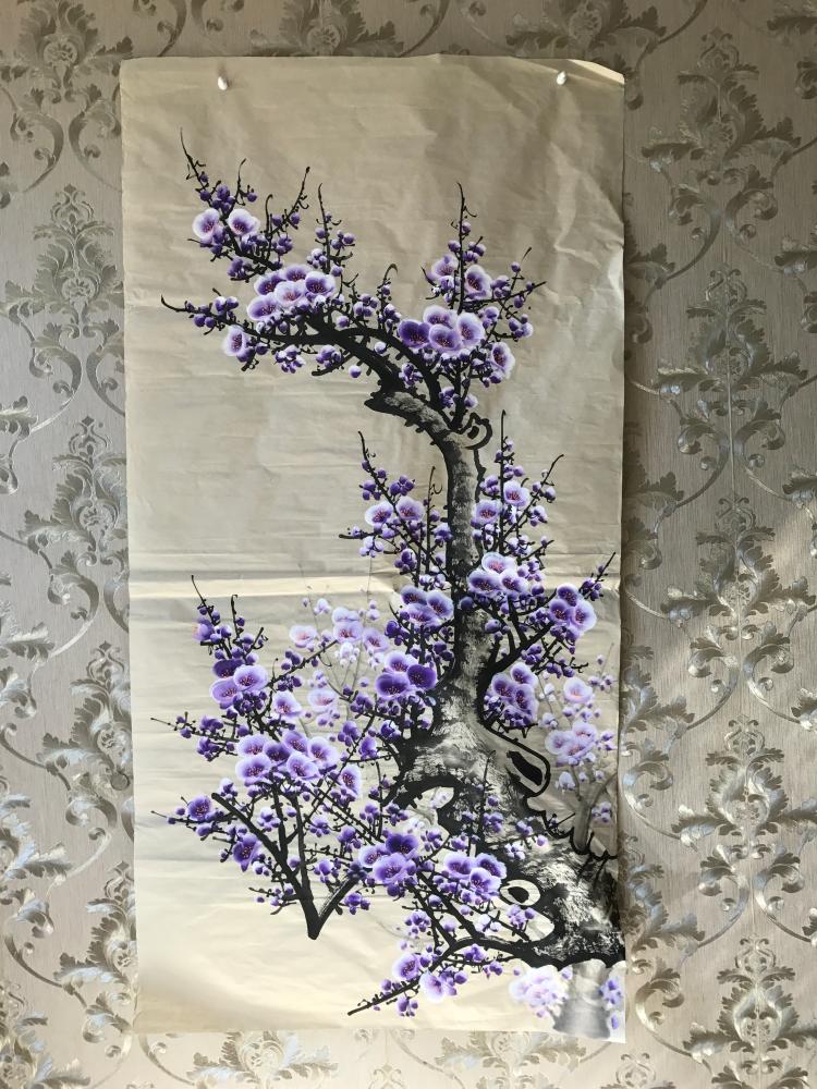 紫气东来纯手绘梅花红梅粉装饰画