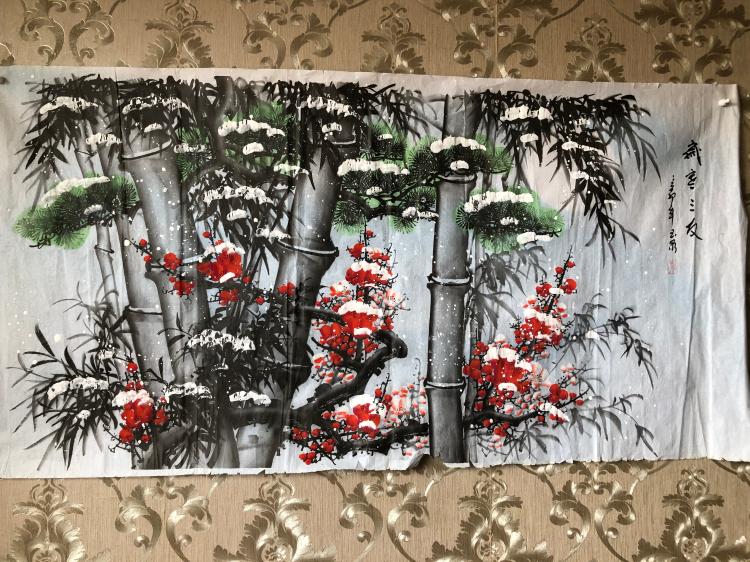 岁寒三友非纯手绘写意花鸟画竹子节节高升墨竹国画字画客厅办公室