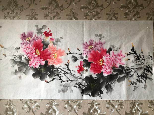 牡丹花开富贵半手绘写意花鸟国画字画客厅办公室卧室挂画,家居饰品,国画,淘宝优惠券,粉丝福利购,淘宝优惠卷