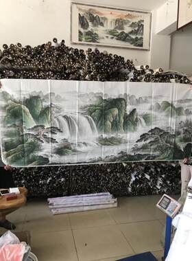 八尺半手绘山水画国画靠山图字画来财聚宝盆办公室客厅装饰画