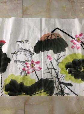 荷花和气生财纯手绘写意花鸟画字画国画客厅办公室书房装饰画