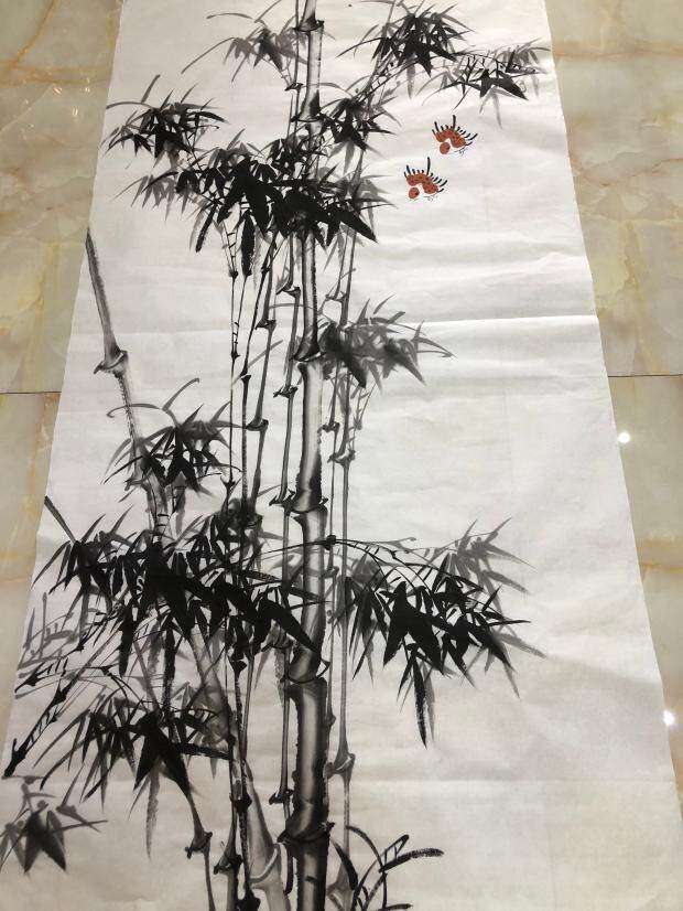 节节高升手绘黑细竹子写意花鸟国画字画客厅书房玄关装饰