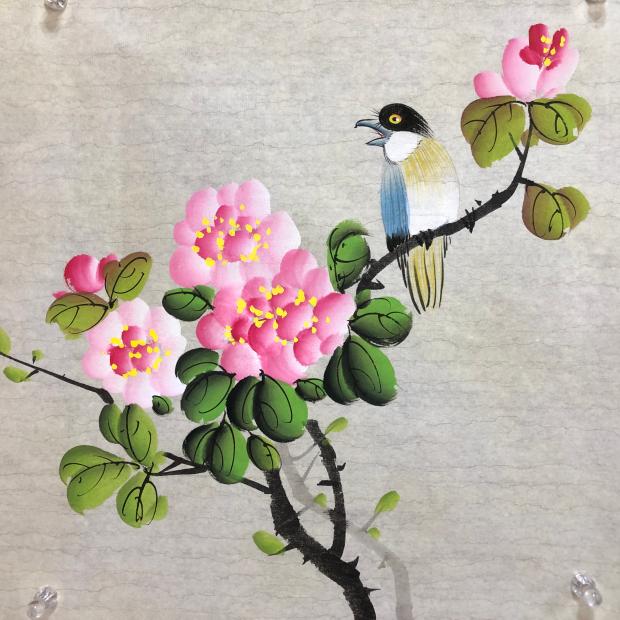 桃花小鸟红红火火纯手绘写意国画小品斗方花鸟字画客厅玄关画