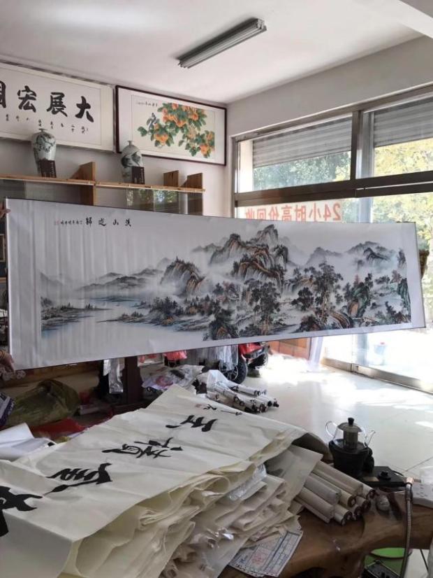 国画字画 丈二工笔系列溪山游归白水山水画聚宝盆 办公室客厅