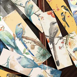 30张描绘小鸟治愈书签ins风花鸟文艺高颜值创意精致便签书签卡