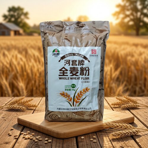 河套全麦粉5kg含麦麸带麸皮面粉烘焙家用高筋面包粉馒头包子面条 - 封面
