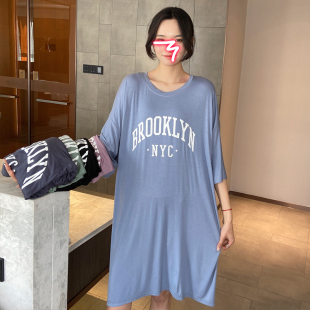 莫代尔短袖 睡裙孕妇家居服可外穿中长裙 连衣裙女夏胖mm宽松大码