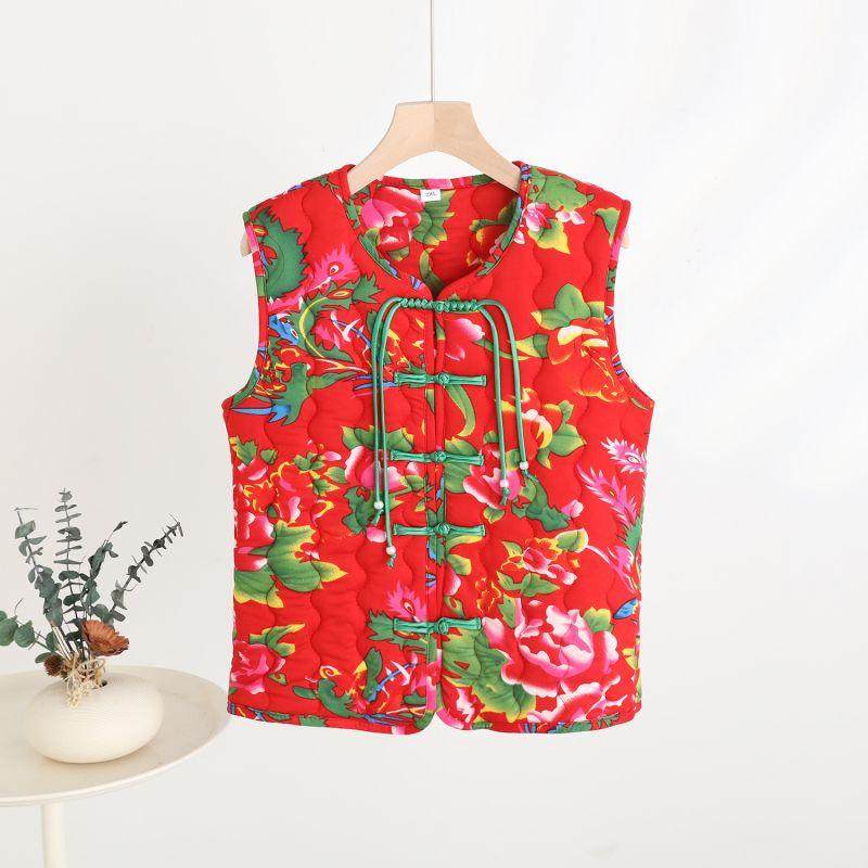 东北大花网红棉马甲女秋冬季民族风对襟盘扣中式短款马夹坎肩背心,女装/女士精品,马夹,淘宝优惠券,粉丝福利购,淘宝优惠卷