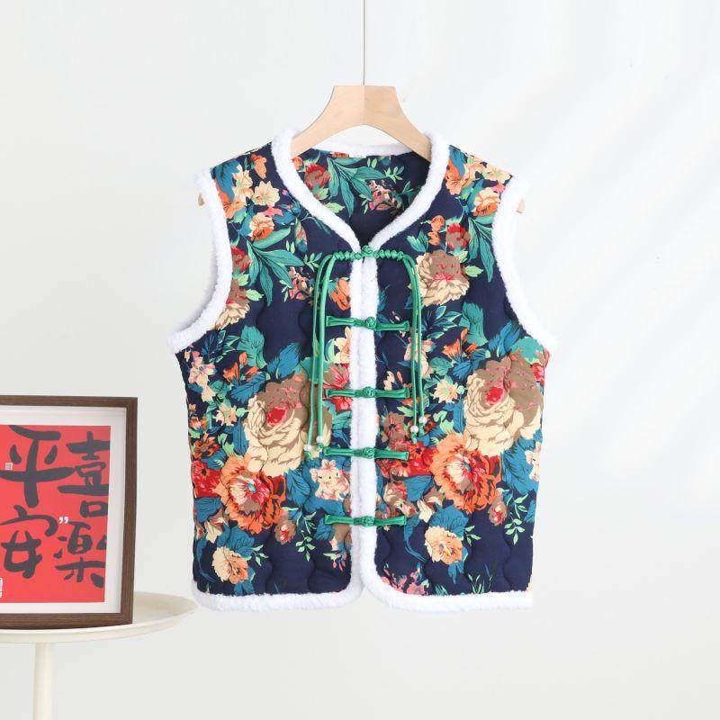 国风大花时尚盘扣保暖马甲外套