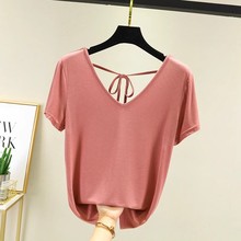 美背t恤女短袖夏季洋气百搭宽松显瘦莫代尔打底衫内搭露背v领上衣