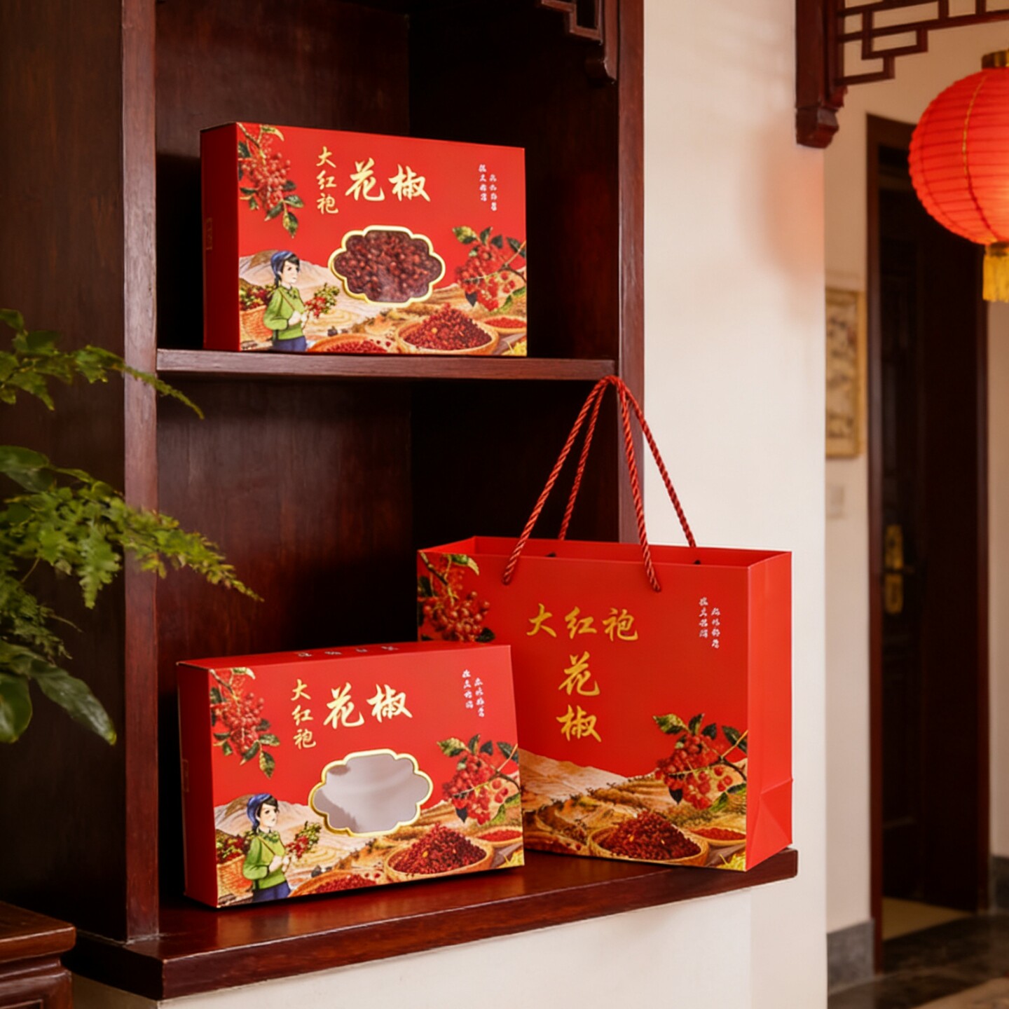 通用高档烫金花椒礼品盒手提袋图片