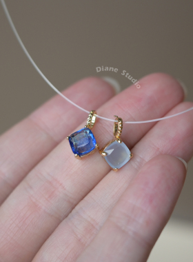 简约高级感蓝色镶钻鱼线项链女