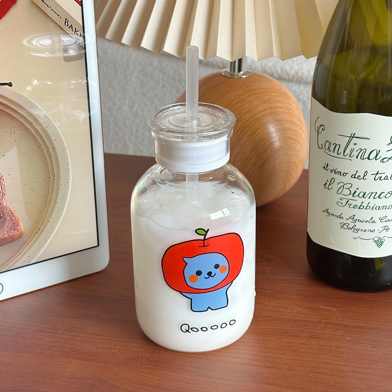 苹果酷儿随行杯吸管杯高硼硅玻璃杯便携高颜值随手杯卡通喝水杯子,餐饮具,玻璃杯,淘宝优惠券,粉丝福利购,淘宝优惠卷