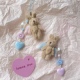 原创手作天使翅膀小兔挂件手机链可爱甜美粉色蓝色小兔耳机盒挂件