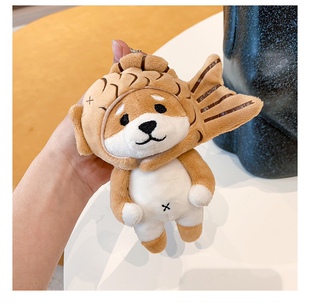 鲷鱼烧柴犬挂件钥匙扣创意毛绒可爱秋田犬背包个性头套小玩偶挂饰