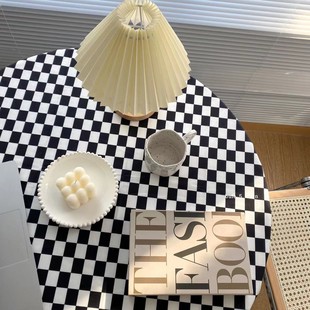 书桌餐桌家居咖啡馆民宿背景布格子茶几布 ins黑白棋盘格撞色桌布