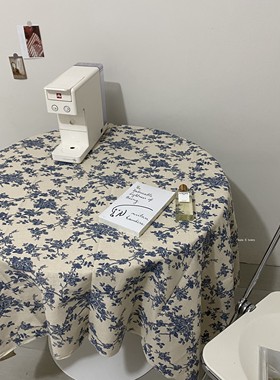 ins韩国博主摆拍背景桌布野餐布蓝色花棉麻简约美食搭配家居桌布