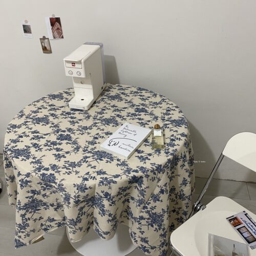 韩国摆拍野餐布蓝色棉麻简约家居