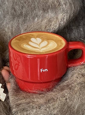 Fun正红色叠叠陶瓷马克杯小众高级新年圣诞节礼物杯子水杯咖啡杯