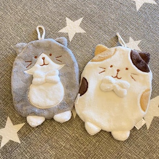 挂式可爱猫咪擦手巾加厚吸水卫生间浴室儿童干手毛巾卡通抹手布