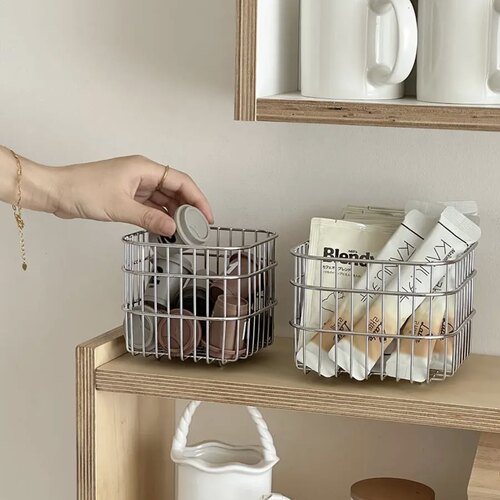 ins正方体铁艺收纳筐家用桌面化妆品杂物置物篮咖啡胶囊整理篮子