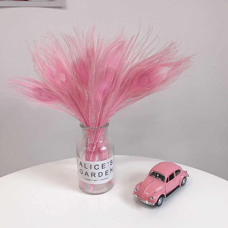 ins少女心粉色孔雀羽毛家居装饰品摆件房间可爱拍照道具背景摆设