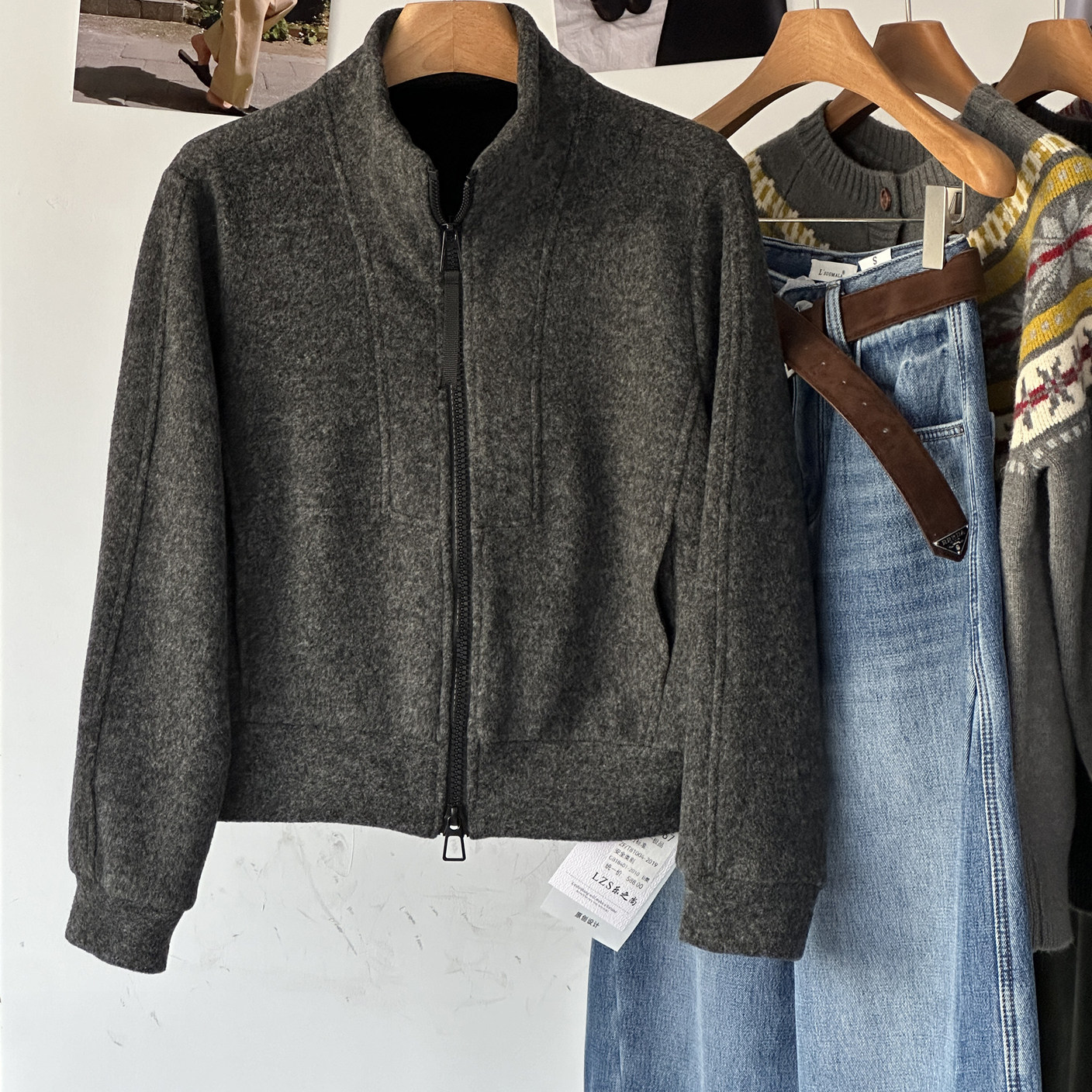 【毛呢立领卫衣】冬季女装加绒显瘦上下拉链开衫时尚简约外套内搭