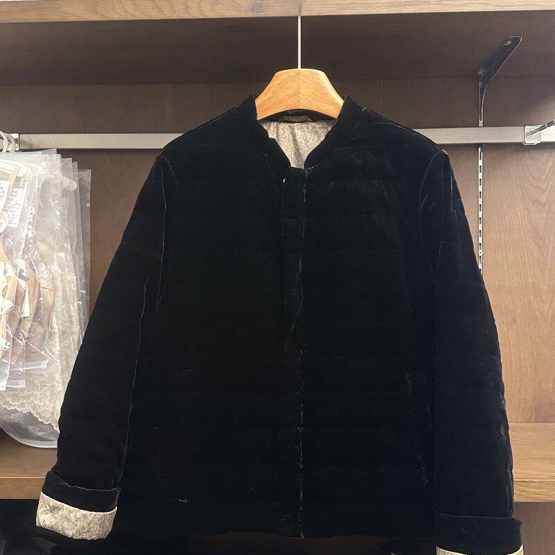 左村秋冬丝绒立领鹅绒服女短款宽松保暖轻薄外套百搭上衣新款休闲