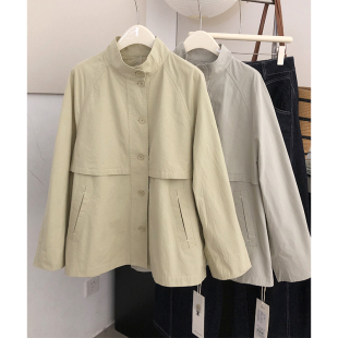 左村2025春季新款立领活页口袋中长风衣女休闲高级感外套宽松学院