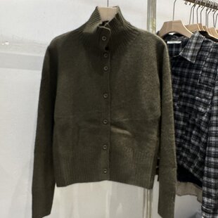 秋冬高领排扣针织开衫女软糯毛衣外套宽松潮流新款女装上衣潮女潮