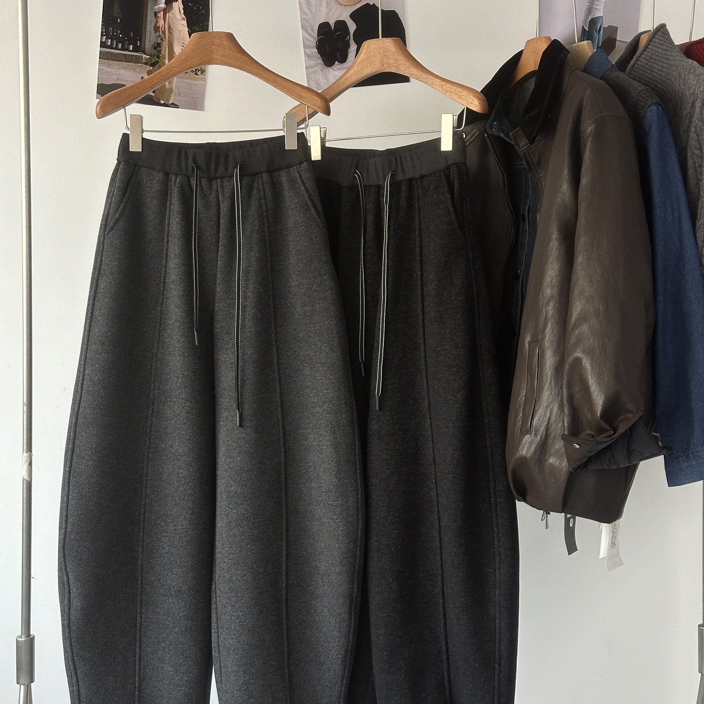 【毛呢抽绳阔腿弯刀裤】韩版休闲加绒保暖显腿长百搭女冬季长裤子