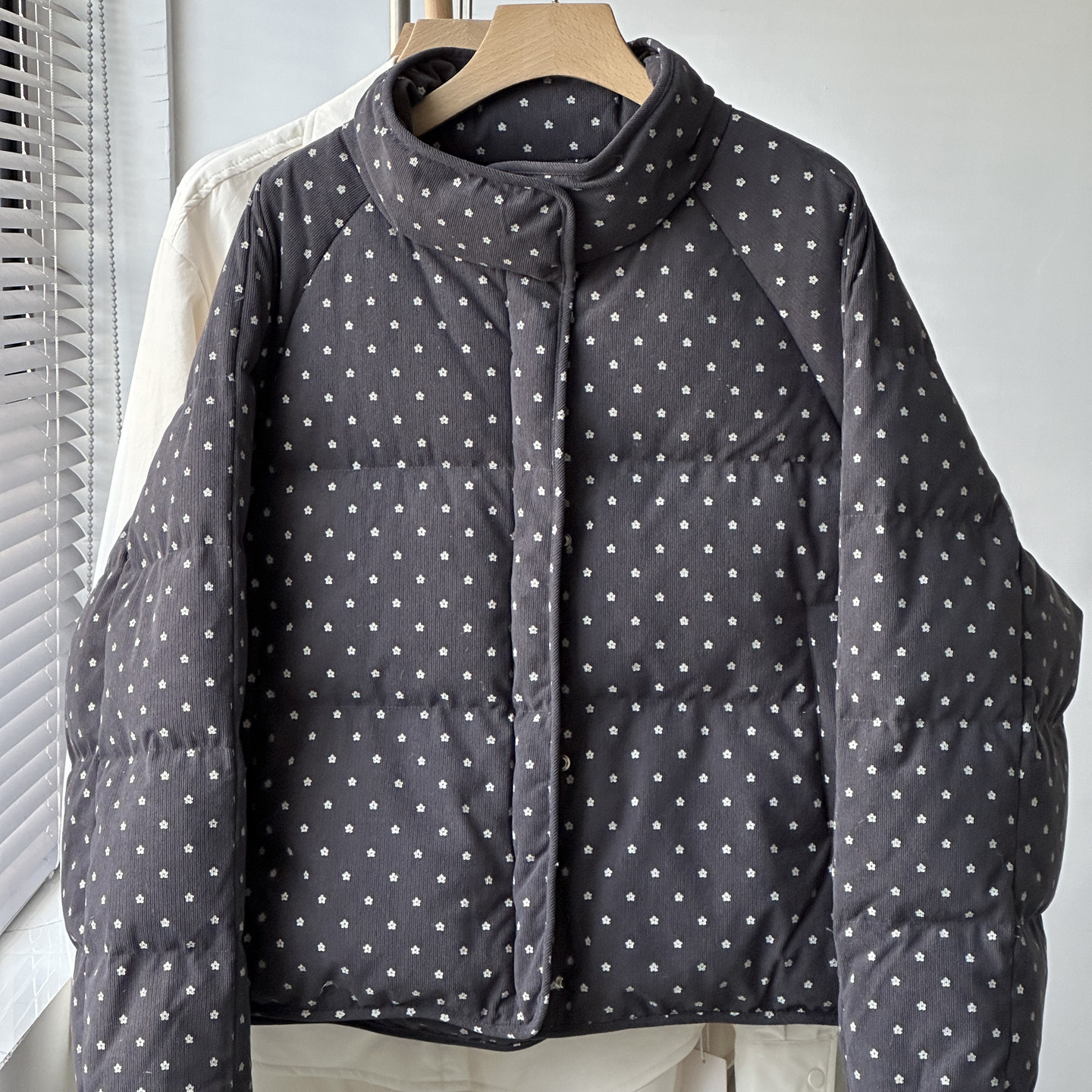 【灯芯绒条绒面料】复古碎花点点羽绒服外套女冬季保暖甜美鸭绒服