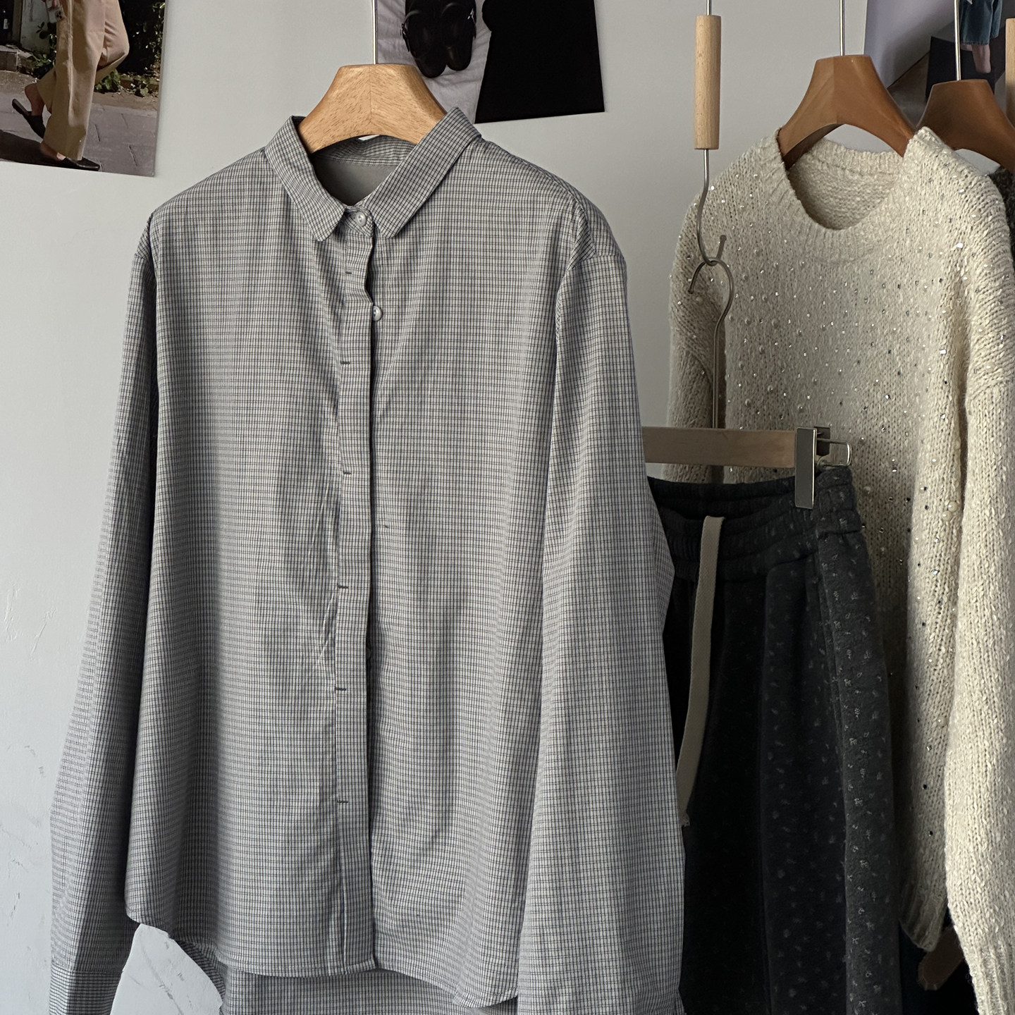 【细米格子衬衣】韩版宽松简约加绒衬衫女冬季叠穿内搭开衫上衣潮