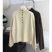针织衫 韩版 立领休闲慵懒羊绒衫 复古女半开翻领套头毛衣宽松潮8019