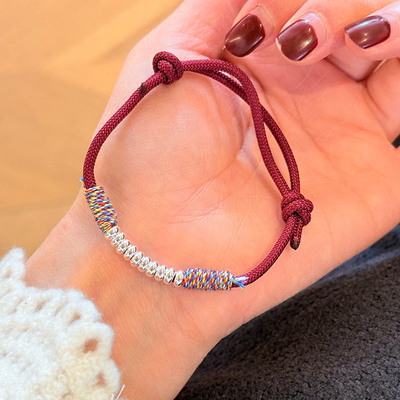 s925纯银红绳银珠手链女手工编织简约彩色新中式串珠国风设计手饰,饰品/流行首饰/时尚饰品新,银饰手链,淘宝优惠券,粉丝福利购,淘宝优惠卷