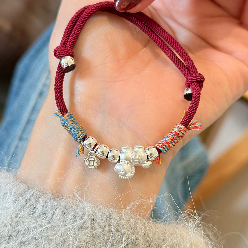 999足银马上有钱圆珠编织红绳手链女简约新中式国风设计百搭手饰,饰品/流行首饰/时尚饰品新,银饰手链,淘宝优惠券,粉丝福利购,淘宝优惠卷