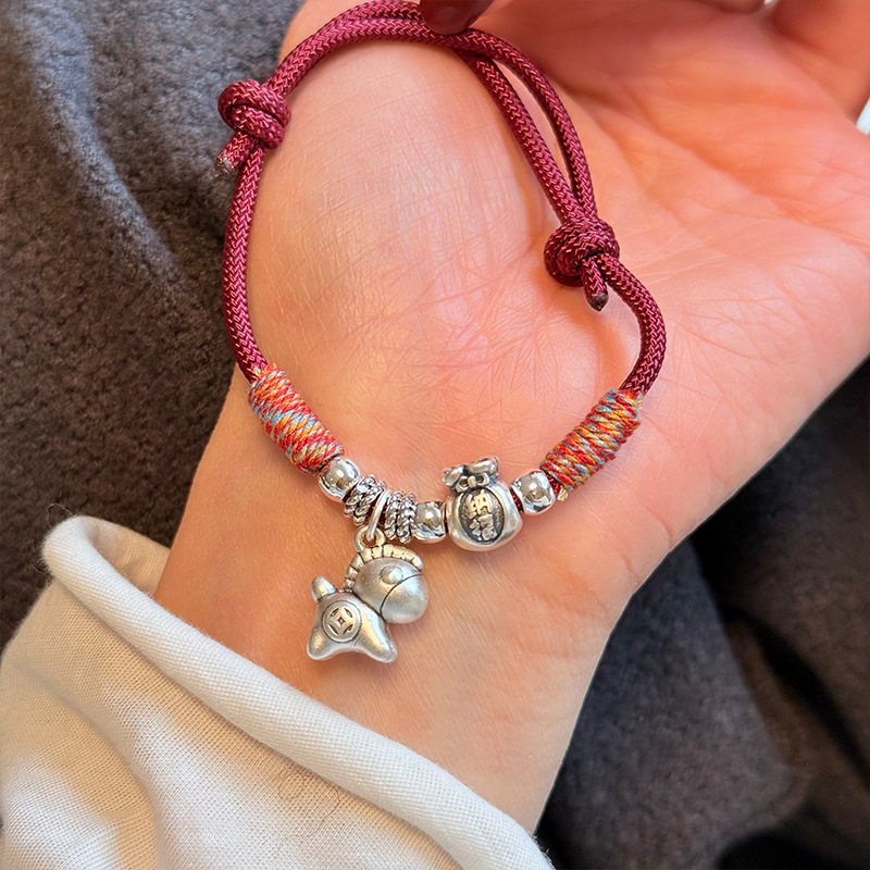 999足银马上有钱招财纳福手绳手链女重工简约新中式手工编织手饰,饰品/流行首饰/时尚饰品新,银饰手链,淘宝优惠券,粉丝福利购,淘宝优惠卷