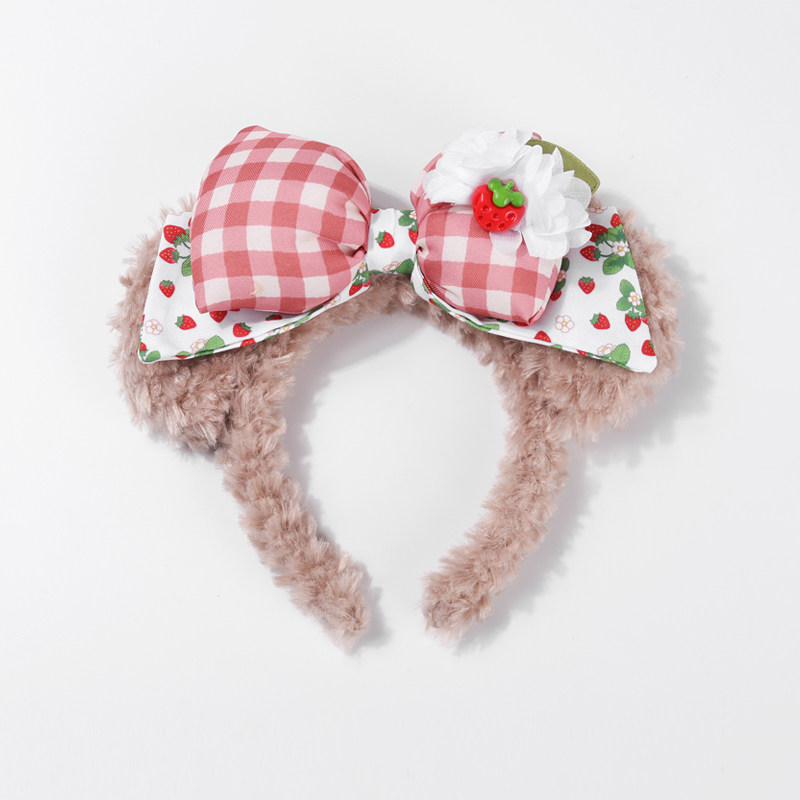卡通可爱草莓雪莉玫发箍东迪春日暖心限定蝴蝶结头箍公园拍照发饰