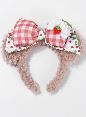 卡通可爱草莓雪莉玫发箍东迪春日暖心限定蝴蝶结头箍公园拍照发饰